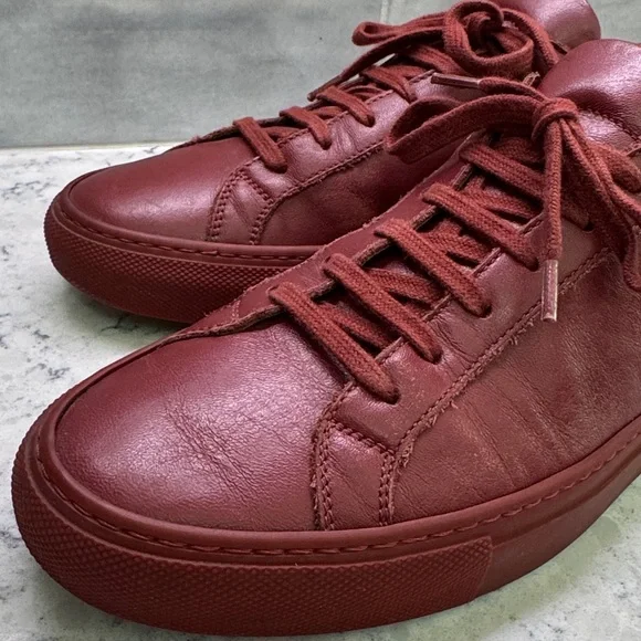 Common Projects Achilles Low BRICK (Wine) Leather Sneakers HTF Sz 38 WOMAN - Picture 1 of 11